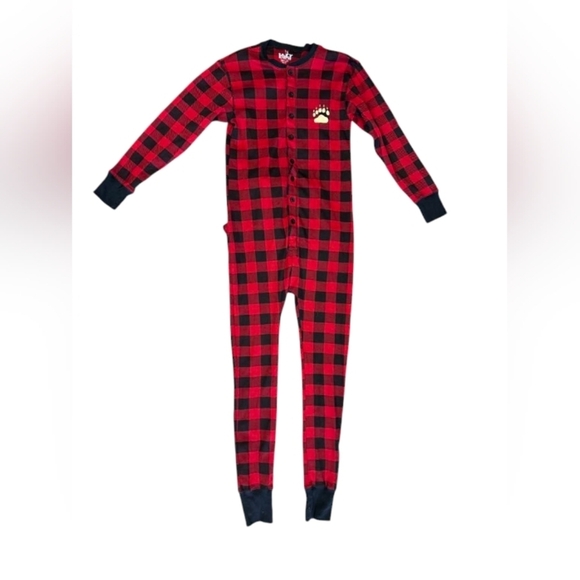 Lazy One Flapjacks NWT Long Johns Onsie Unisex Buffalo Plaid Size Small - Picture 5 of 8